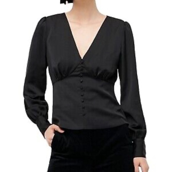 J. Crew Womens Deep V-Neck Button Front Satin Blouse Top Size 2 - Picture 2 of 8